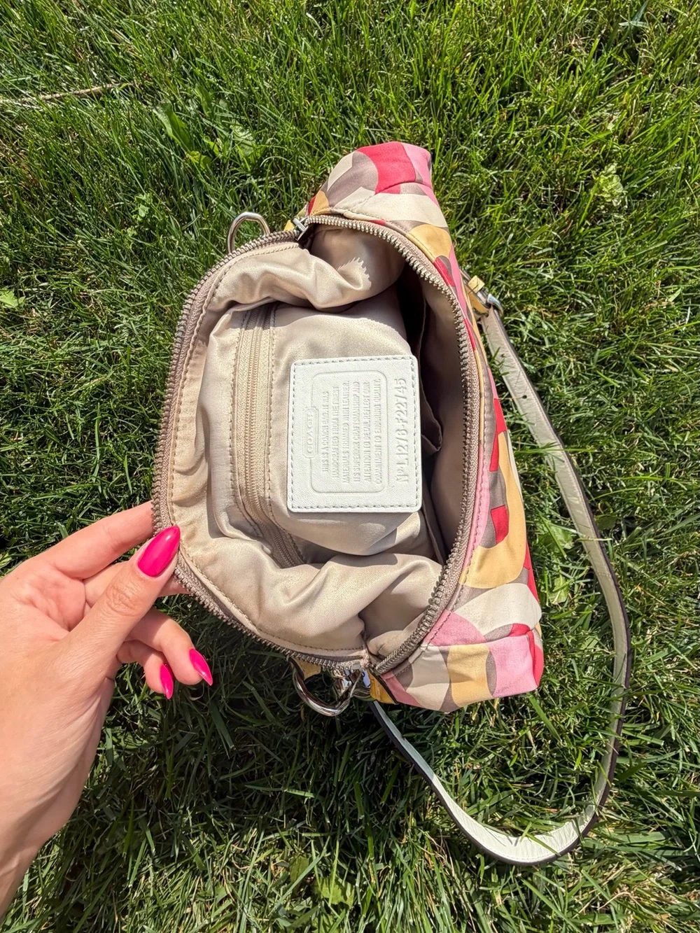 Coach Y2K Multicolor Kristin Op Art Sateen Shoulder Crossbody Bag Pink Yellow